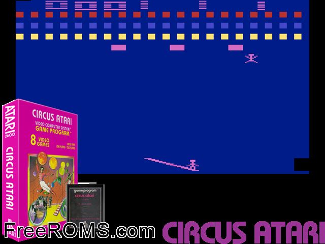 Circus Atari game showing 3D box cover and gameplay screenshot
