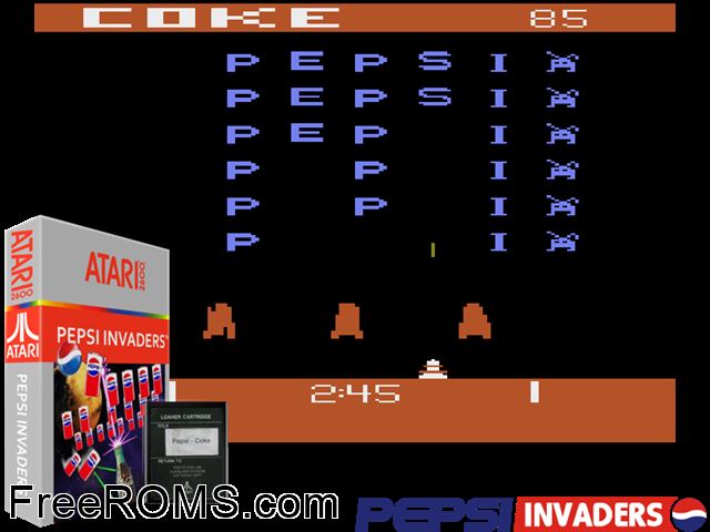 Coke Wins Atari game showing 3D box cover and gameplay screenshot