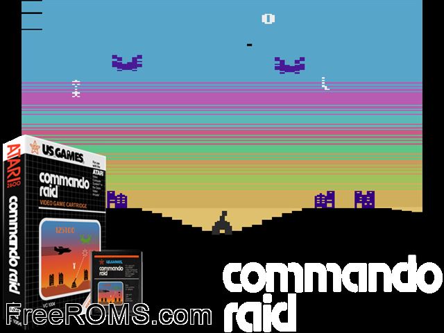 Commando Raid Atari game showing 3D box cover and gameplay screenshot