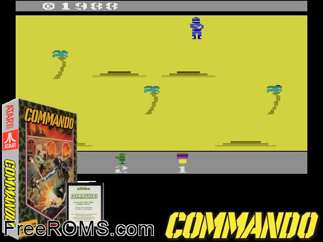 Commando Atari game showing 3D box cover and gameplay screenshot