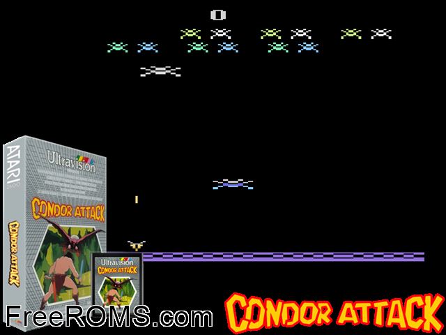 Condor Attack Atari game showing 3D box cover and gameplay screenshot