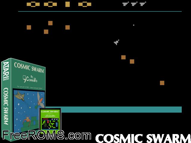 Cosmic Swarm Atari game showing 3D box cover and gameplay screenshot
