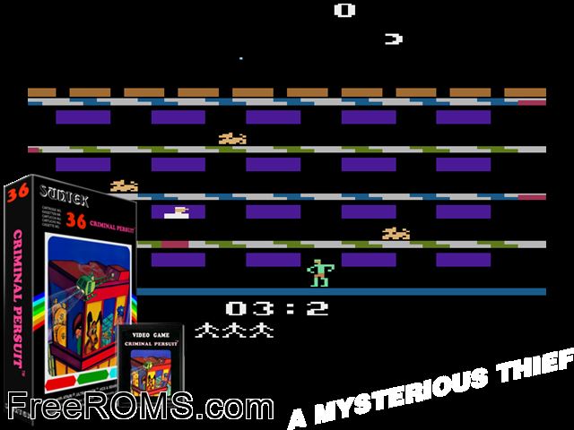 Criminal Pursuit Atari game showing 3D box cover and gameplay screenshot