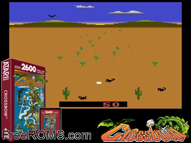 Crossbow Atari game showing 3D box cover and gameplay screenshot