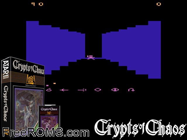 Crypts of Chaos Atari game showing 3D box cover and gameplay screenshot