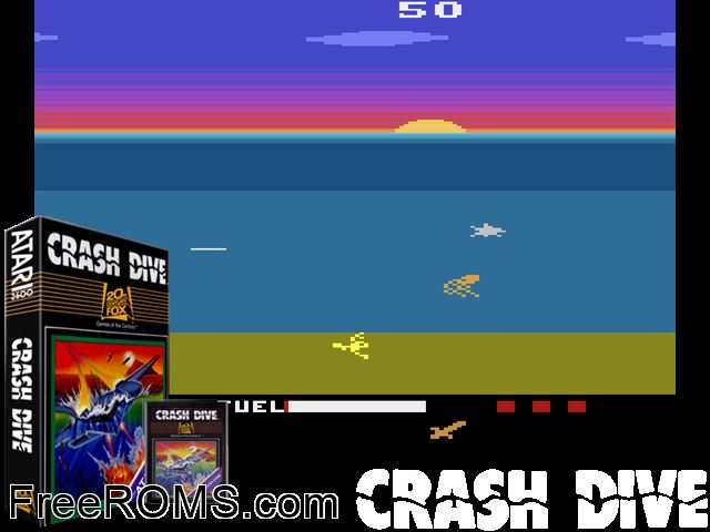 Crash Dive Atari game showing 3D box cover and gameplay screenshot