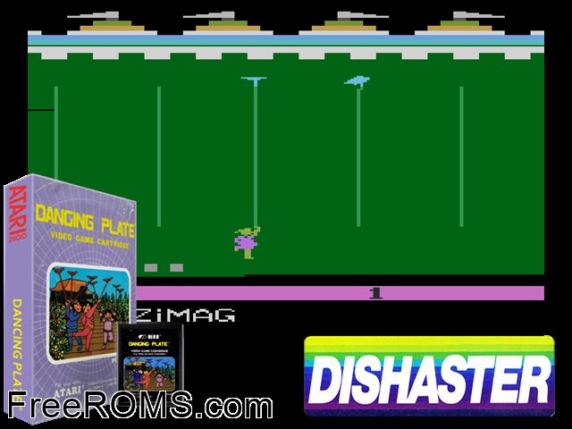 Dancing Plate Atari game showing 3D box cover and gameplay screenshot
