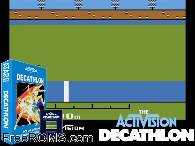 Decathlon Atari game showing 3D box cover and gameplay screenshot
