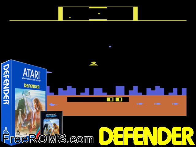 Defender Atari game showing 3D box cover and gameplay screenshot