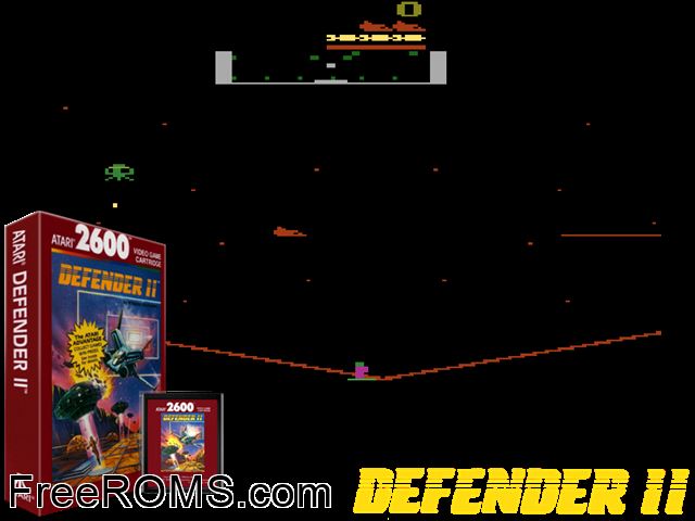 Defender II Atari game showing 3D box cover and gameplay screenshot