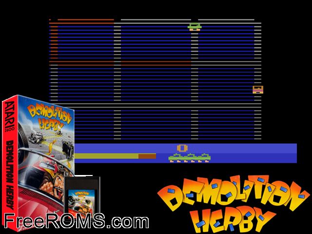 Demolition Herby Atari game showing 3D box cover and gameplay screenshot