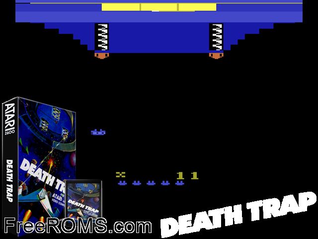 Deathtrap Atari game showing 3D box cover and gameplay screenshot