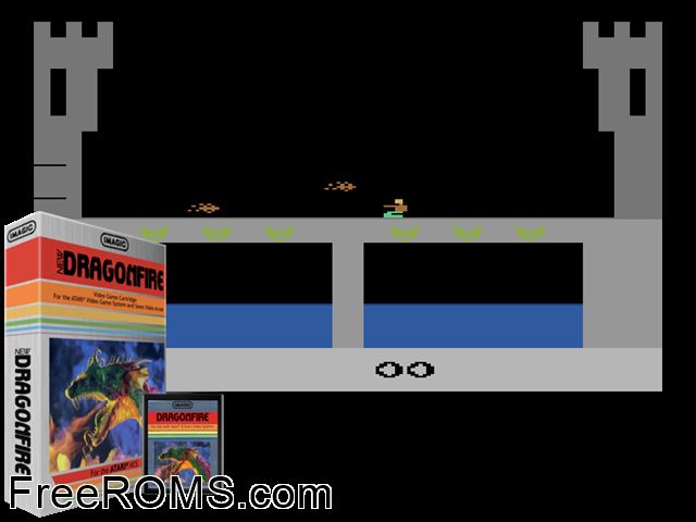 Dragonfire Atari game showing 3D box cover and gameplay screenshot