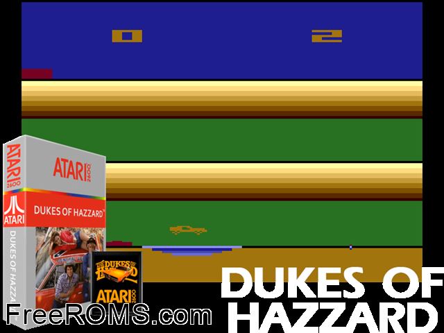 Dukes of Hazard Atari game showing 3D box cover and gameplay screenshot