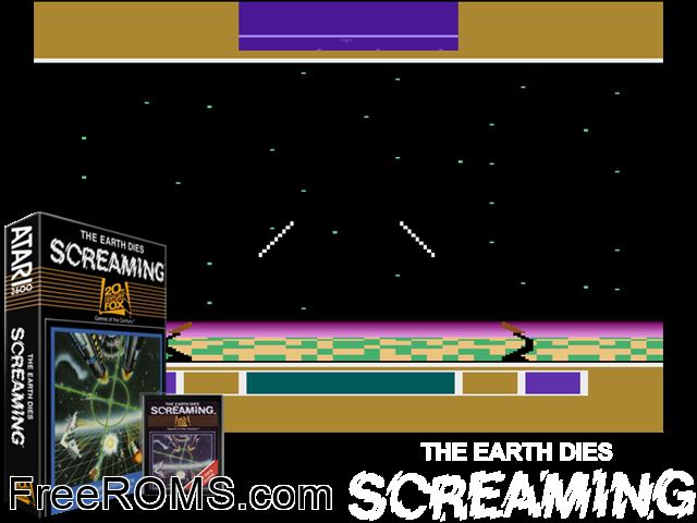 Earth Dies Screaming Atari game showing 3D box cover and gameplay screenshot