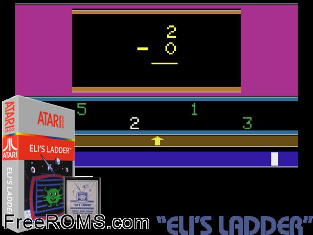 Eli's Ladder Atari game showing 3D box cover and gameplay screenshot