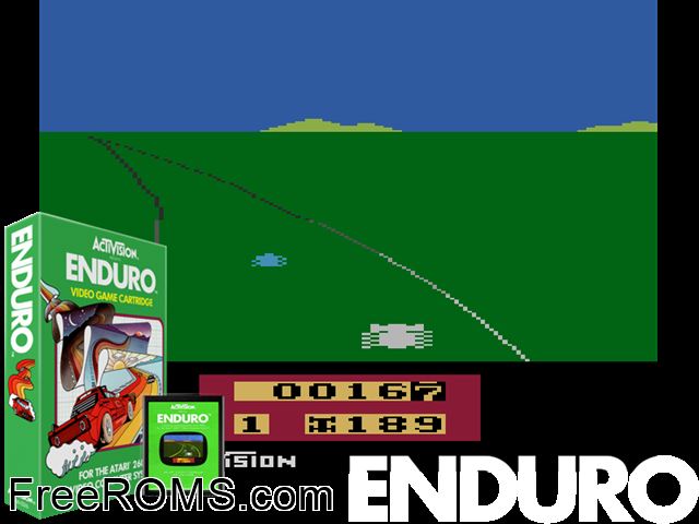 Enduro Atari game showing 3D box cover and gameplay screenshot