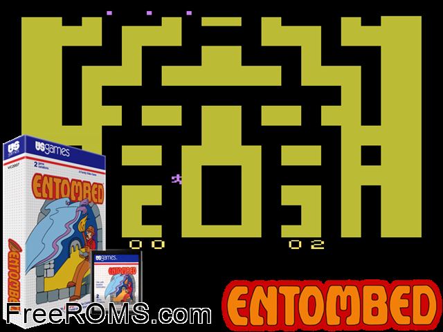 Entombed Atari game showing 3D box cover and gameplay screenshot