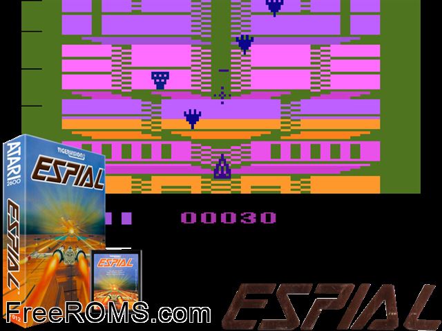Espial Atari game showing 3D box cover and gameplay screenshot