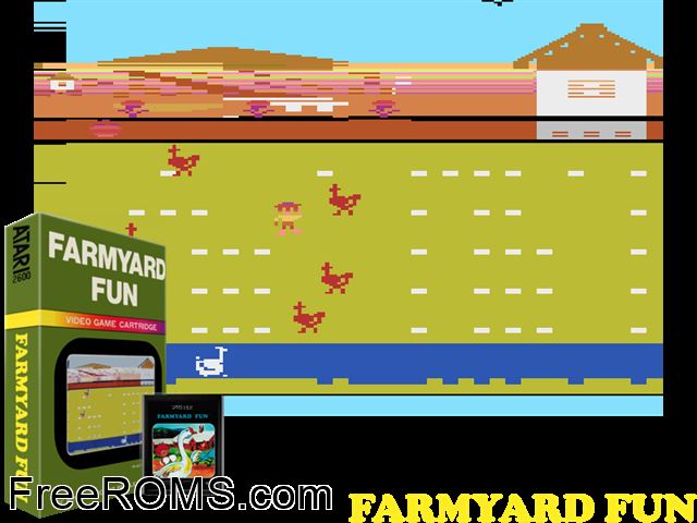 Farmyard Fun Atari game showing 3D box cover and gameplay screenshot