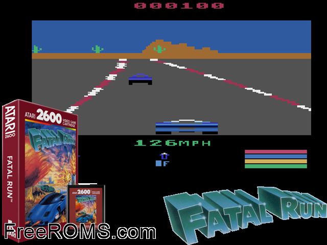 Fatal Run Atari game showing 3D box cover and gameplay screenshot