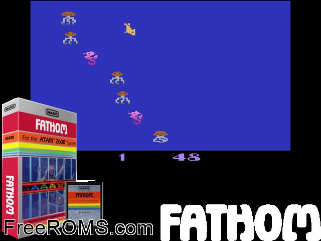 Fathom Atari game showing 3D box cover and gameplay screenshot