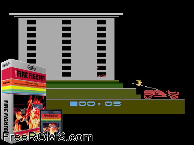 Fire Fighter Atari game showing 3D box cover and gameplay screenshot
