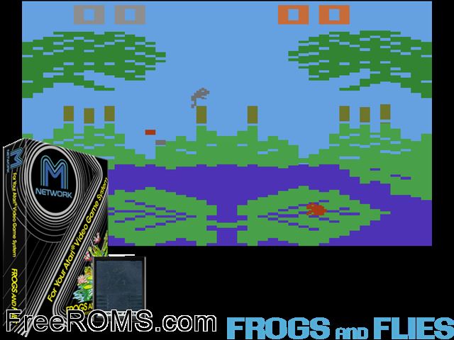 Frogs and Flies Atari game showing 3D box cover and gameplay screenshot