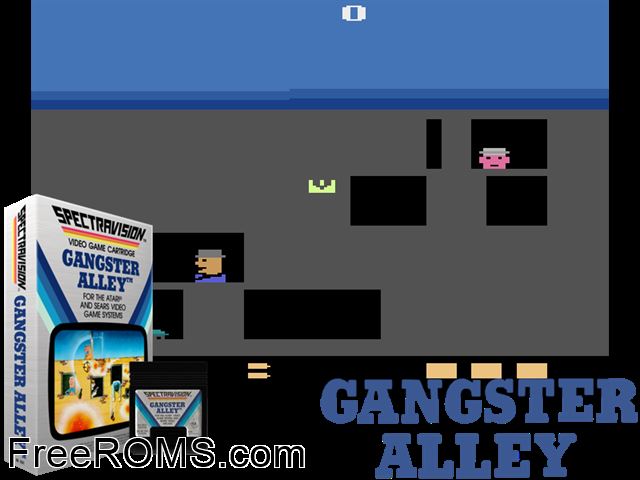Gangster Alley Atari game showing 3D box cover and gameplay screenshot