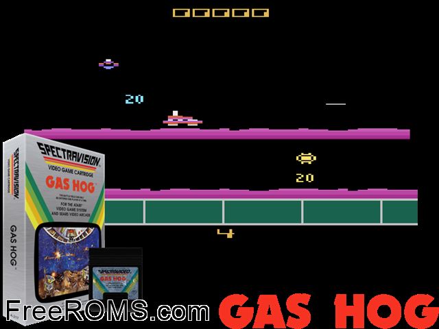 Gas Hog Atari game showing 3D box cover and gameplay screenshot