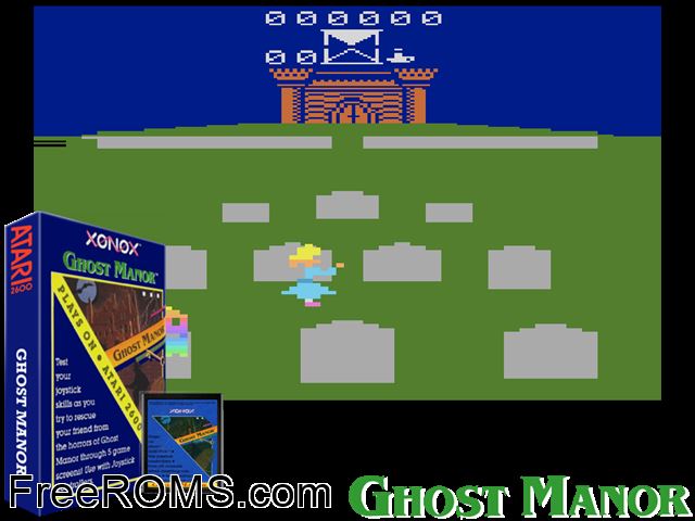 Ghost Manor Atari game showing 3D box cover and gameplay screenshot