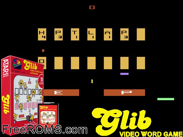 Glib Atari game showing 3D box cover and gameplay screenshot