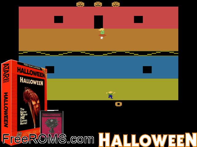 Halloween Atari game showing 3D box cover and gameplay screenshot