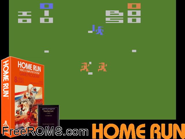 Home Run Atari game showing 3D box cover and gameplay screenshot