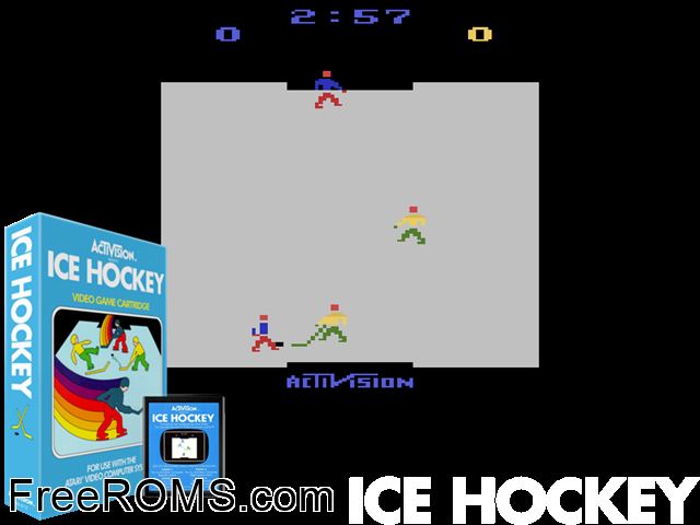 Ice Hockey Atari game showing 3D box cover and gameplay screenshot