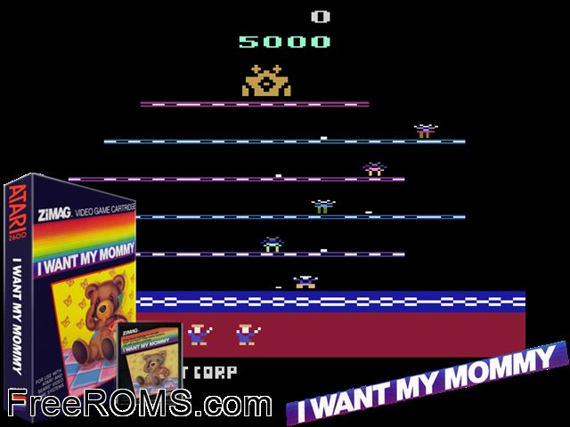 I Want My Mommy Atari game showing 3D box cover and gameplay screenshot