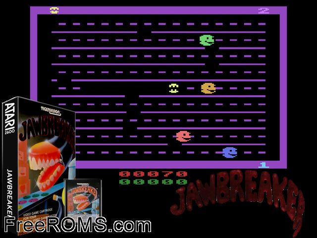 Jawbreaker Atari game showing 3D box cover and gameplay screenshot