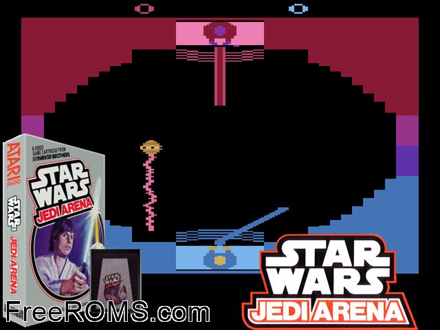 Star Wars: Jedi Arena Atari game showing 3D box cover and gameplay screenshot