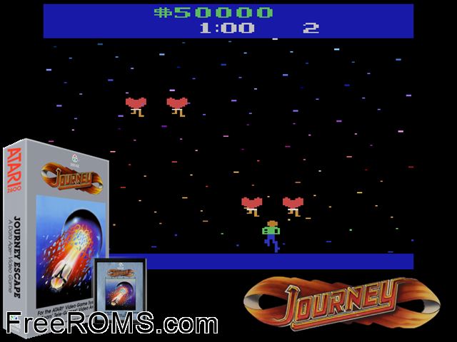 Journey Escape Atari game showing 3D box cover and gameplay screenshot