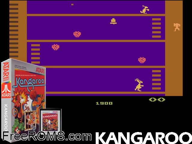 Kangaroo Atari game showing 3D box cover and gameplay screenshot