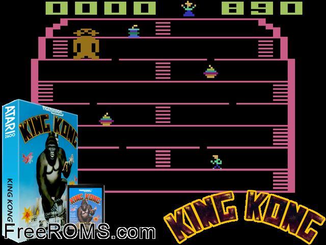 King Kong Atari game showing 3D box cover and gameplay screenshot