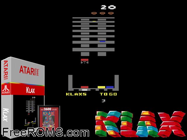 Klax Atari game showing 3D box cover and gameplay screenshot