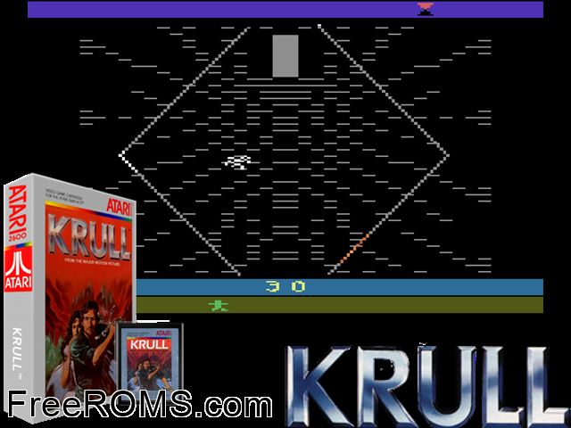 Krull Atari game showing 3D box cover and gameplay screenshot
