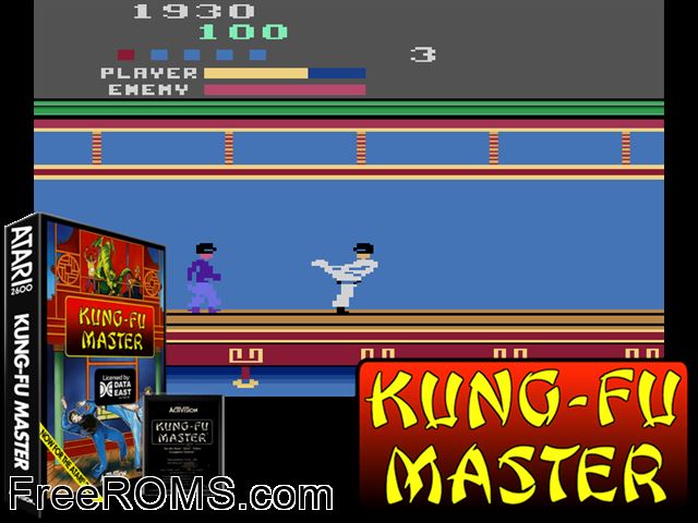 Kung Fu Master Atari game showing 3D box cover and gameplay screenshot