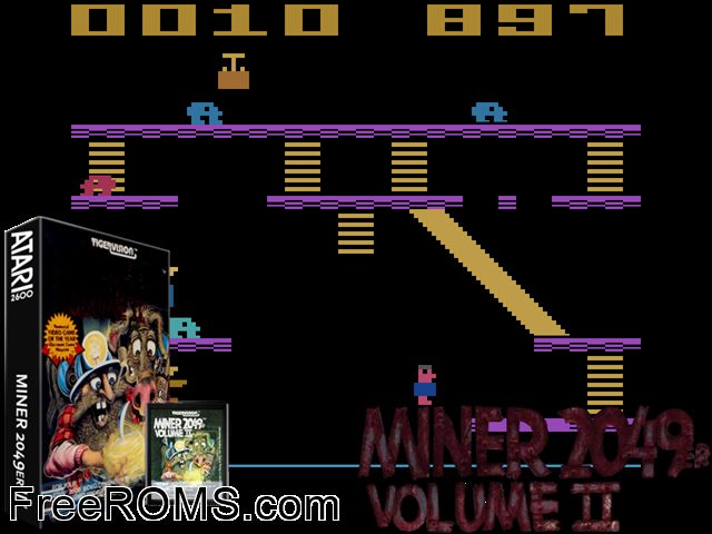Miner 2049'er Volume II Atari game showing 3D box cover and gameplay screenshot