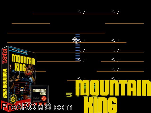 Mountain King Atari game showing 3D box cover and gameplay screenshot