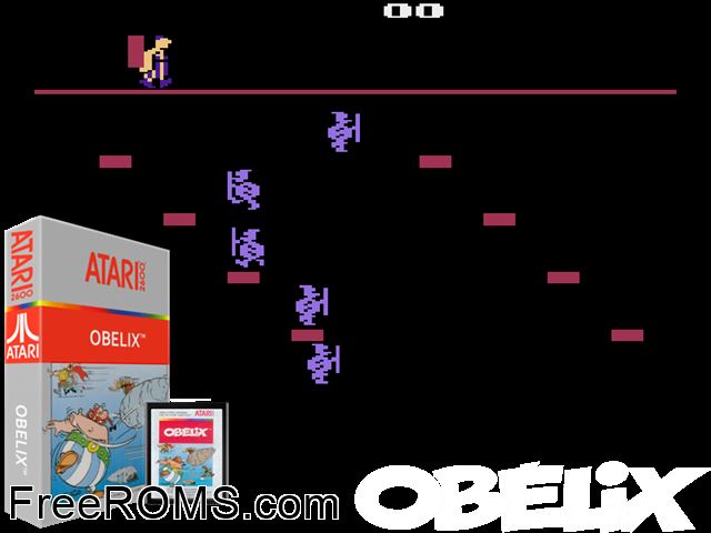 Obelix Atari game showing 3D box cover and gameplay screenshot