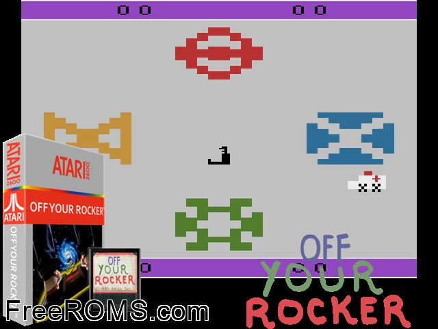 Off Your Rocker Atari game showing 3D box cover and gameplay screenshot