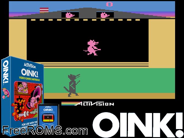 Oink! Atari game showing 3D box cover and gameplay screenshot