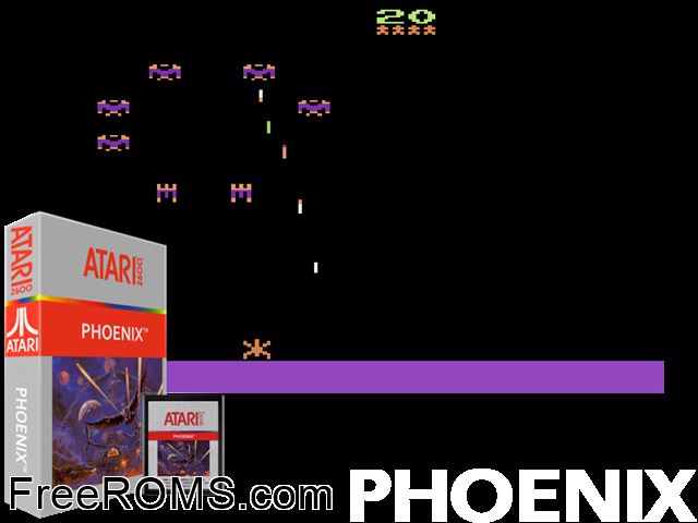 Phoenix Atari game showing 3D box cover and gameplay screenshot